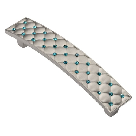 Gabrielle Cabinet Pull, 96mm 3-3/4in Center To Center, Satin Nickel With Ocean Blue Crystals